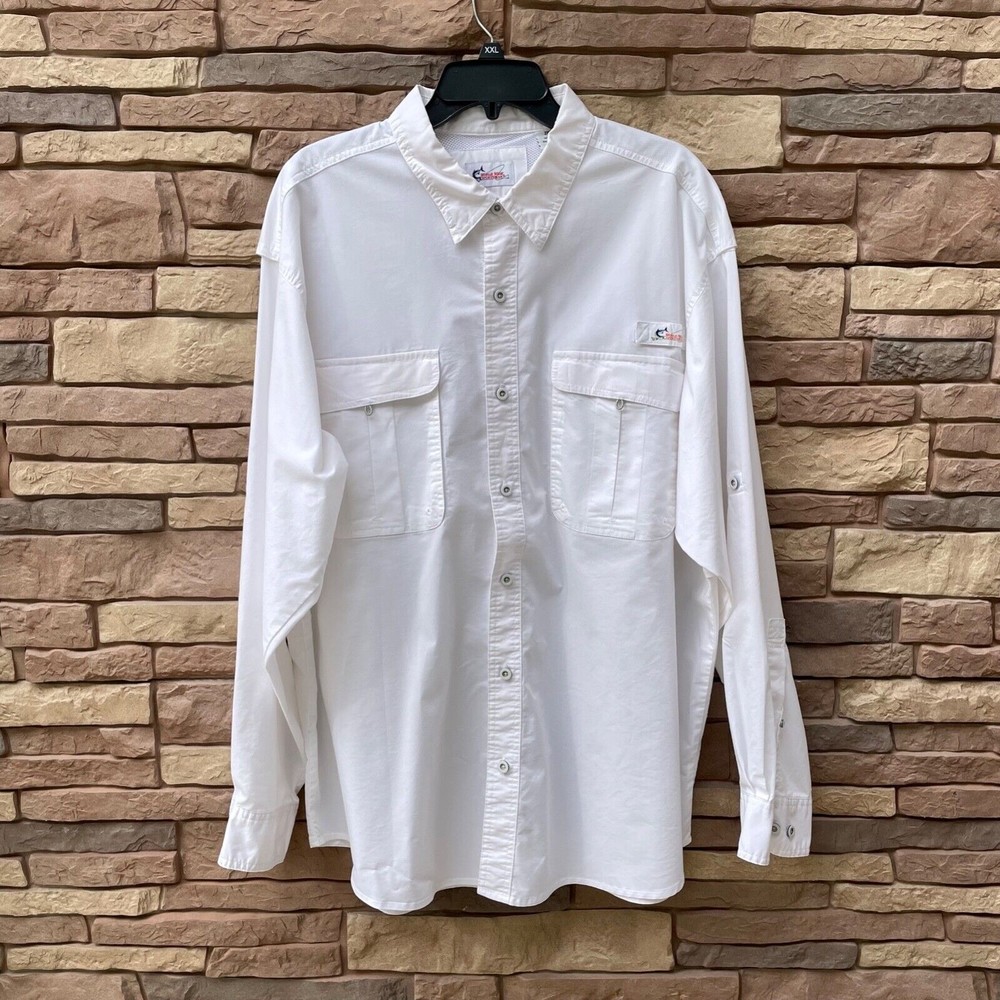 World Wide Sportsman Mens XXL Vented White Long Sleeve Fishing Shirt EUC
